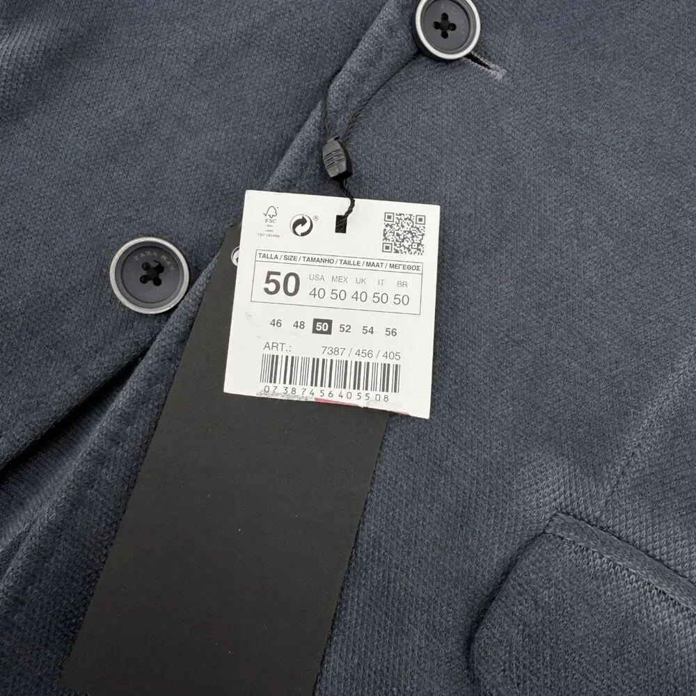 NWT Zara Man Garment Dyed Two Button Blazer Slim Fit Blue Size 40